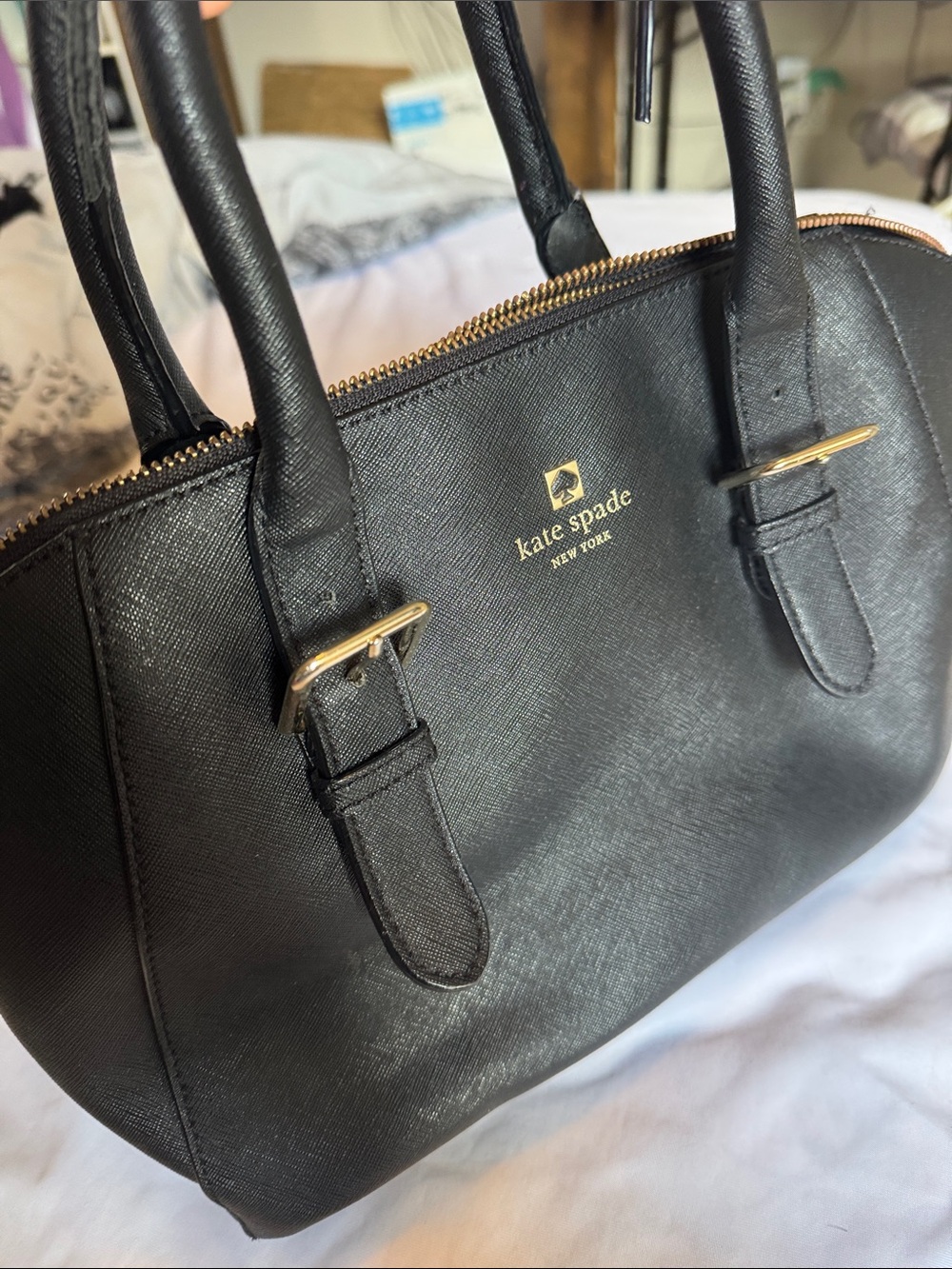 kate spade Black Saffiano Satchel with Gold Hardware